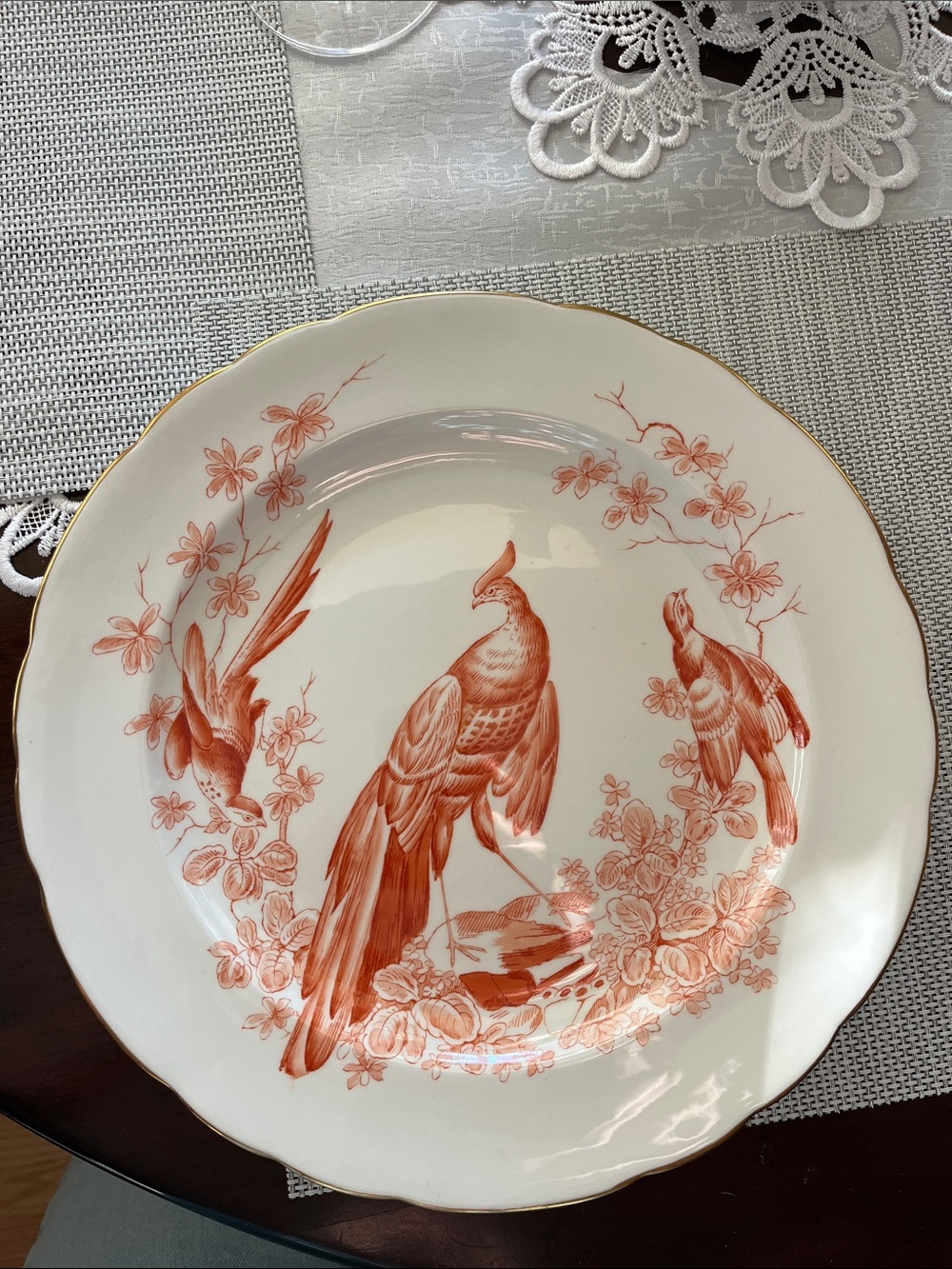 Royal Crown Derby Cream Plate with Bird and Floral Design